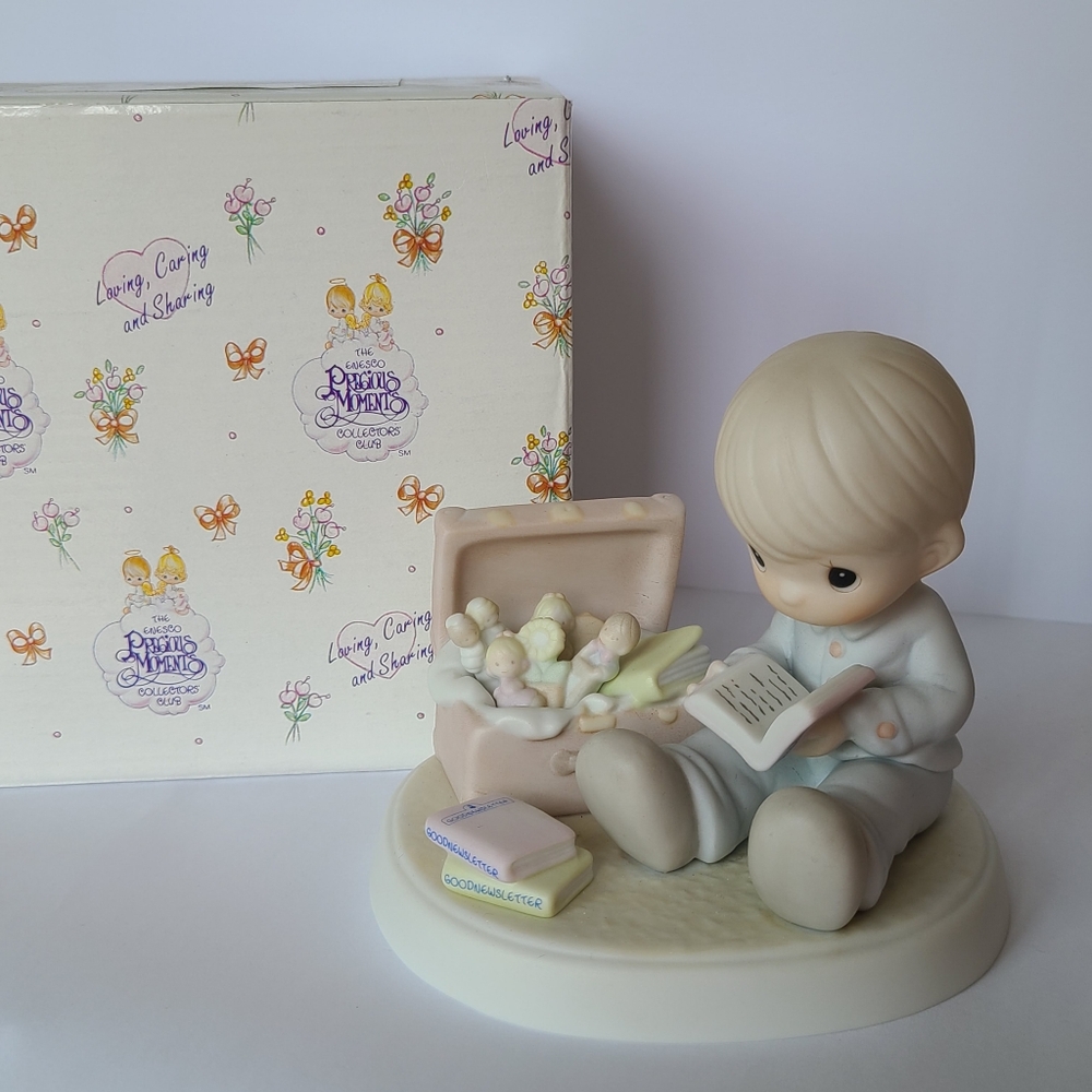 Vintage Precious Moments Boy Treasure Collectible Porcelain Figurine